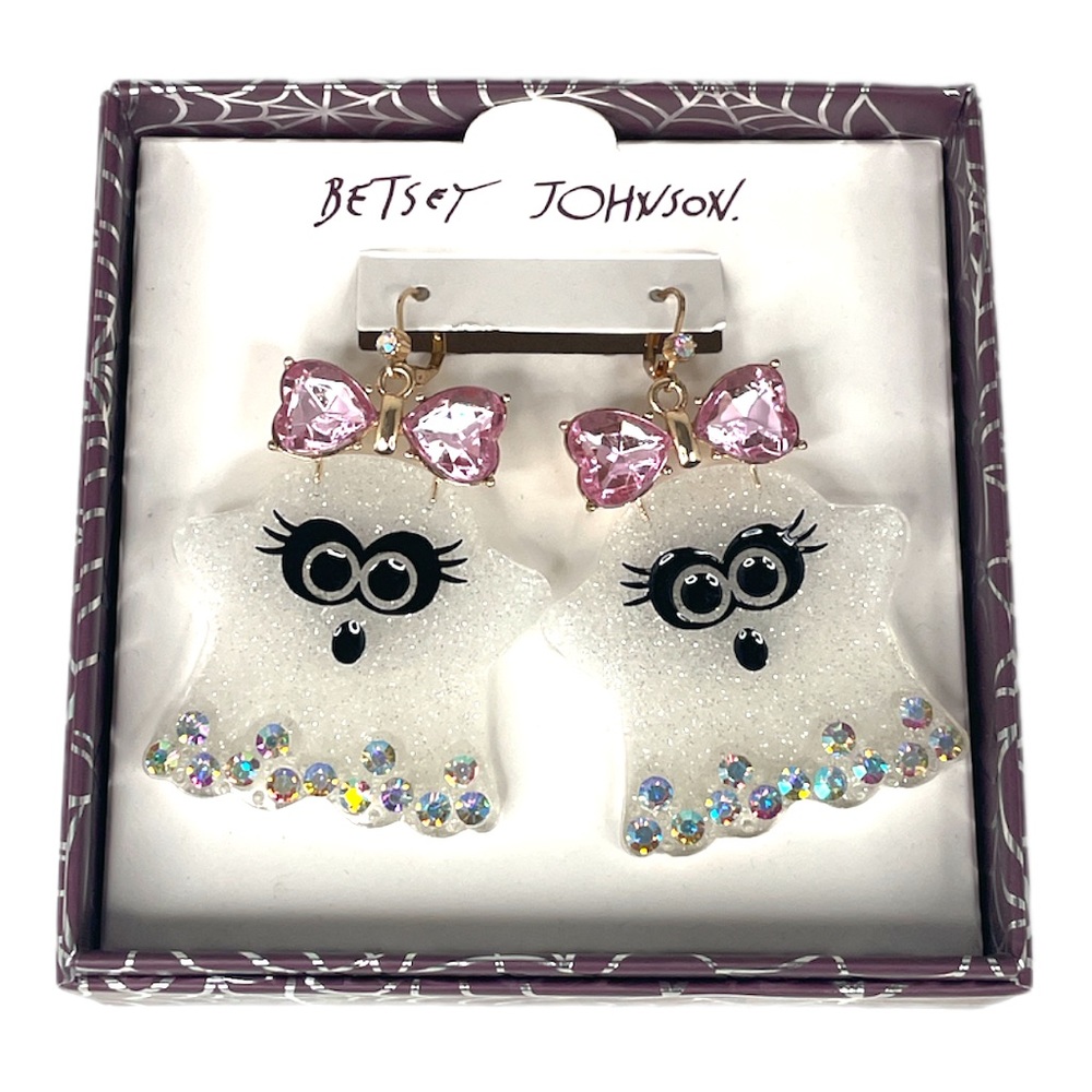 Betsey Johnson Girl Ghost Earrings White Pink Halloween
